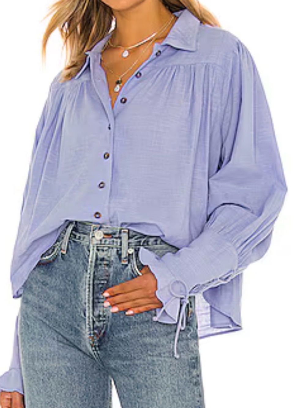 Free People "Kiss Kiss" Blouse Top Lupine Meadow Women’s Small Boho Long Sleeve